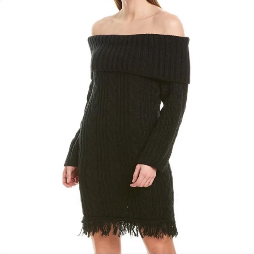 Moon River Anthropologie Black Off The Shoulder Wool Blend Sweater-dress…